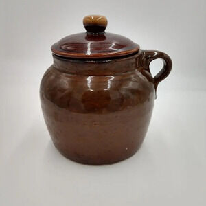 Small Brown Stoneware Jug and Lid​